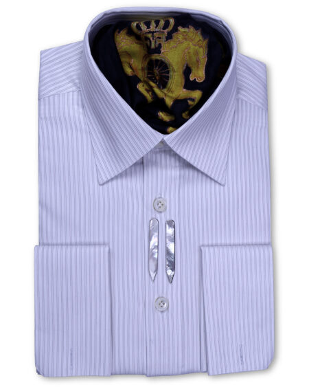 Spread Collar Tailored Fit Ivory textured Striped Shirts
