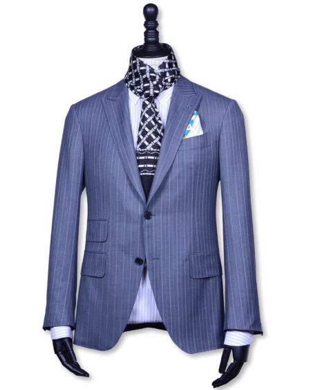 Double Face Navy Blue and White Color Roman Symbol Pattern Jacquard Men's  Silk Scarf