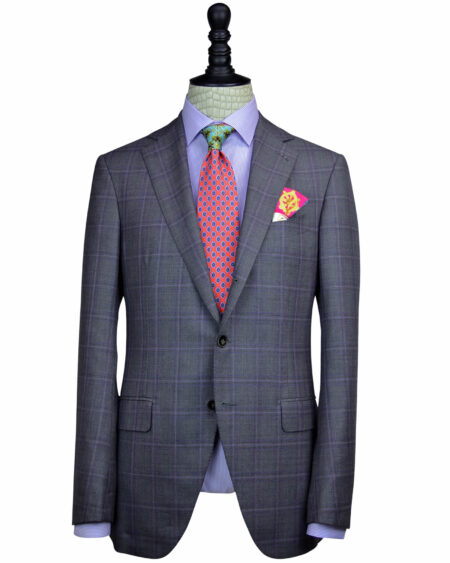 Hand-crafted Gray Blue Purple Plaid Suits